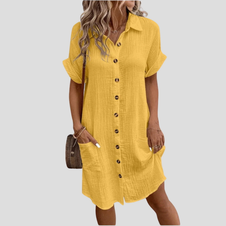 Vestido Camisa Clásico Tradicional para Mujer con Cuello y Botones al Frente