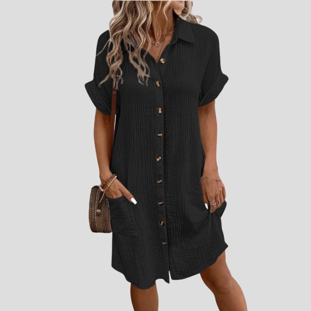 Vestido Camisa Clásico Tradicional para Mujer con Cuello y Botones al Frente