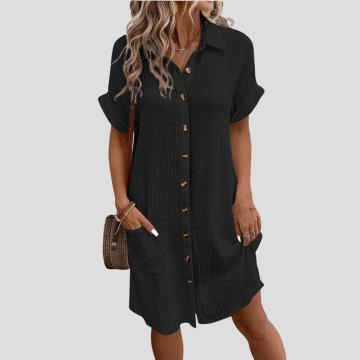Vestido Camisa Clásico Tradicional para Mujer con Cuello y Botones al Frente