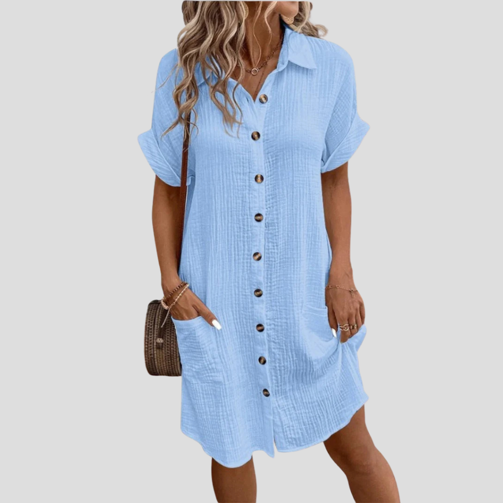 Vestido Camisa Clásico Tradicional para Mujer con Cuello y Botones al Frente
