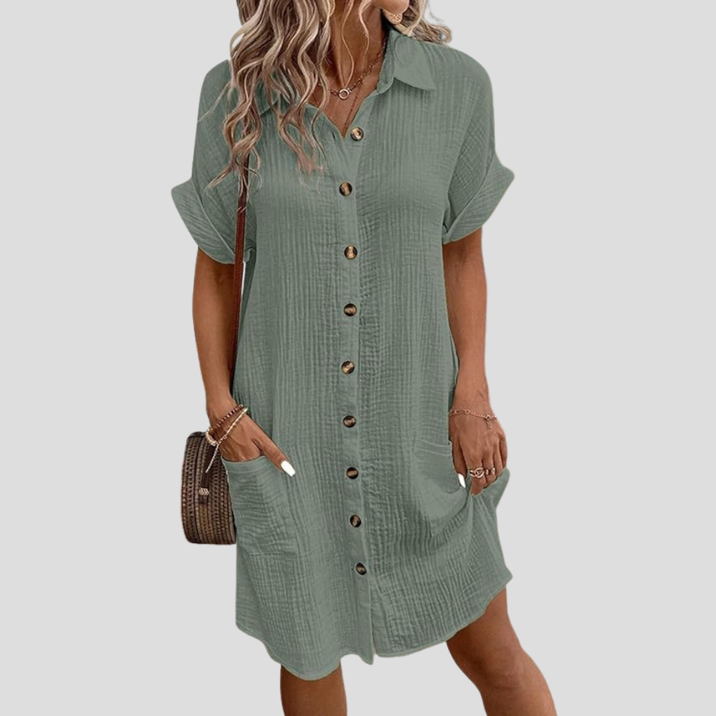 Vestido Camisa Clásico Tradicional para Mujer con Cuello y Botones al Frente
