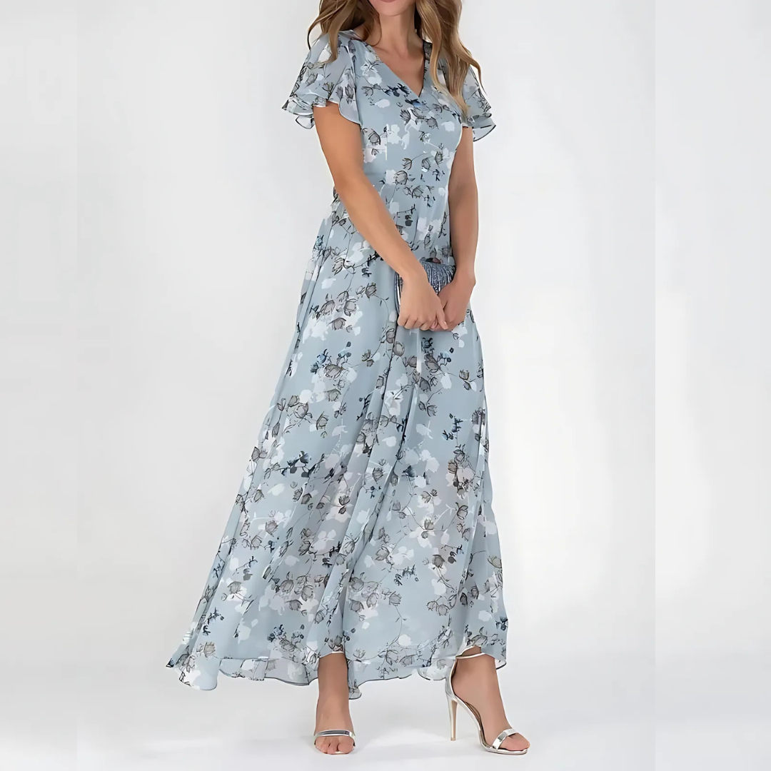 Women’s Floral Tummy-Flattering Midi Wedding Guest Summer Dress