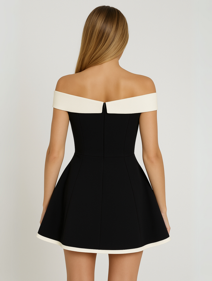 Timeless Modern Exceptional Off-Shoulder Contrast Mini Dress for Women