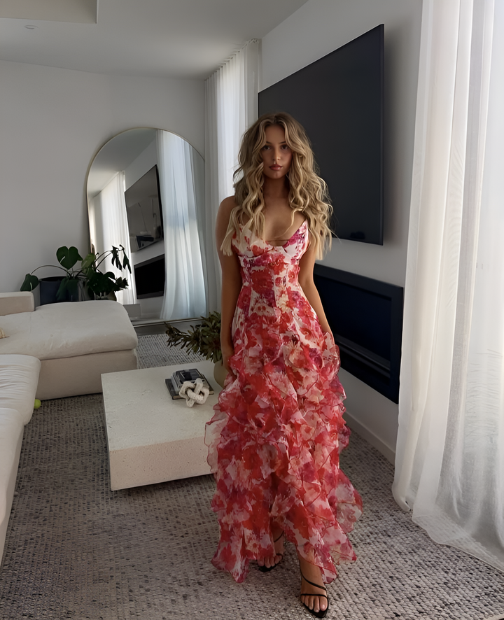 Dámské okouzlující maxi šaty s dlouhými volánky Blossom na speciální události