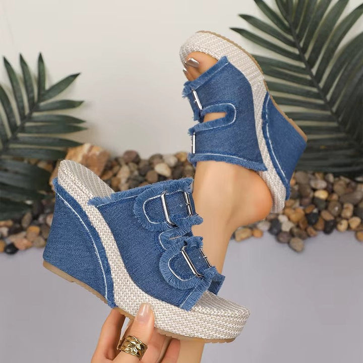 Adjustable Buckle Wedge Sandals