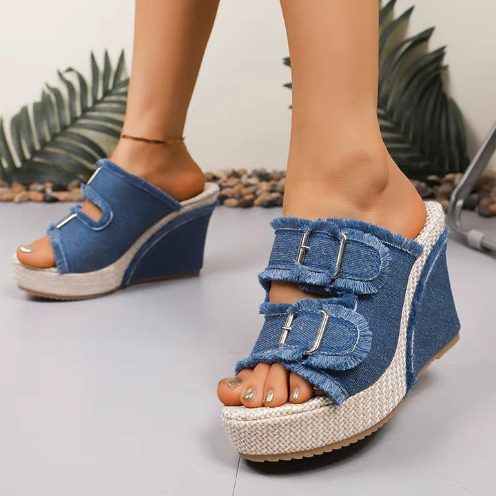 Adjustable Buckle Wedge Sandals