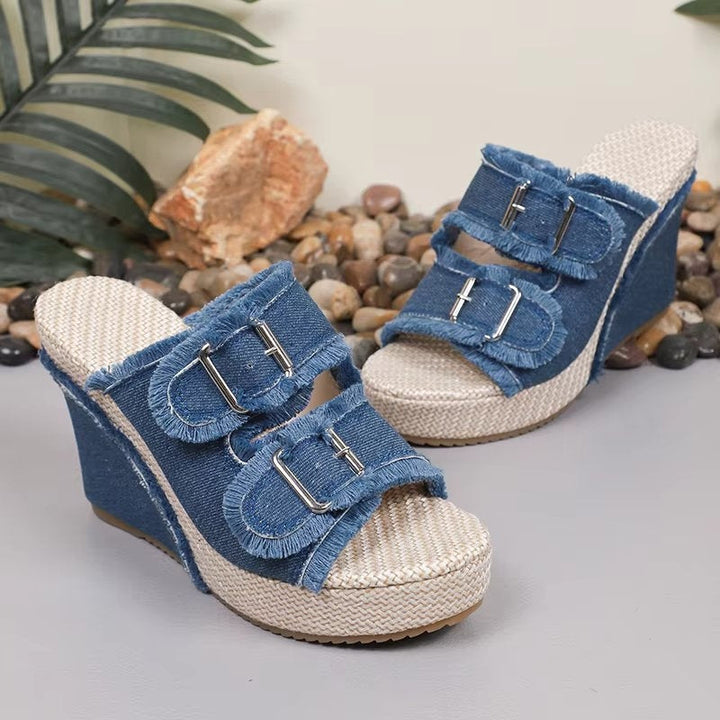 Adjustable Buckle Wedge Sandals