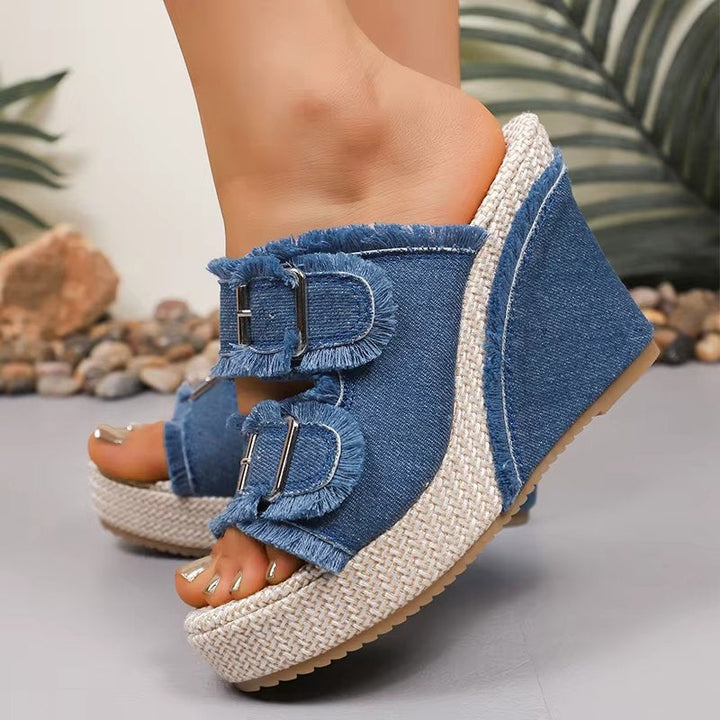 Adjustable Buckle Wedge Sandals