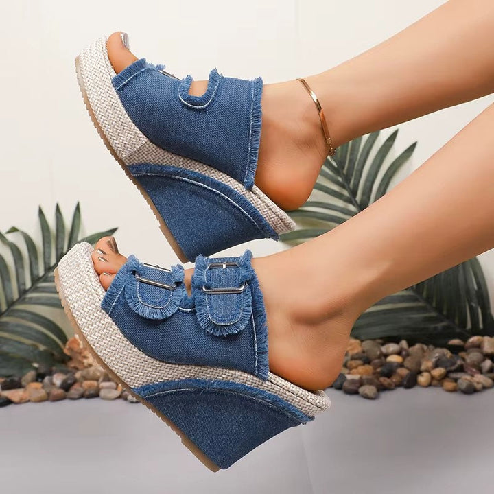 Adjustable Buckle Wedge Sandals