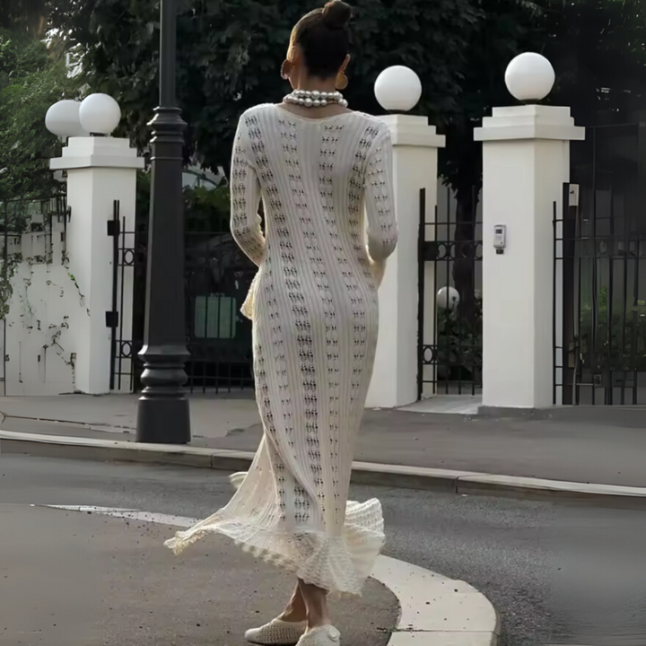 Cardigan largo de mujer con tejido calado y estilo a la moda acampanado