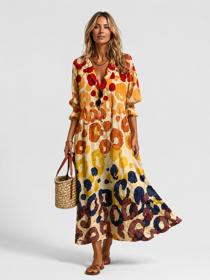 Abito lungo da donna multicolore con stampa fluida