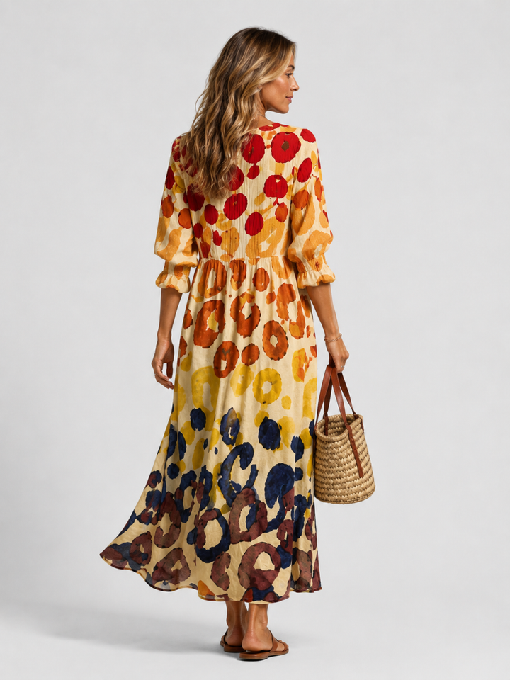 Abito lungo da donna multicolore con stampa fluida