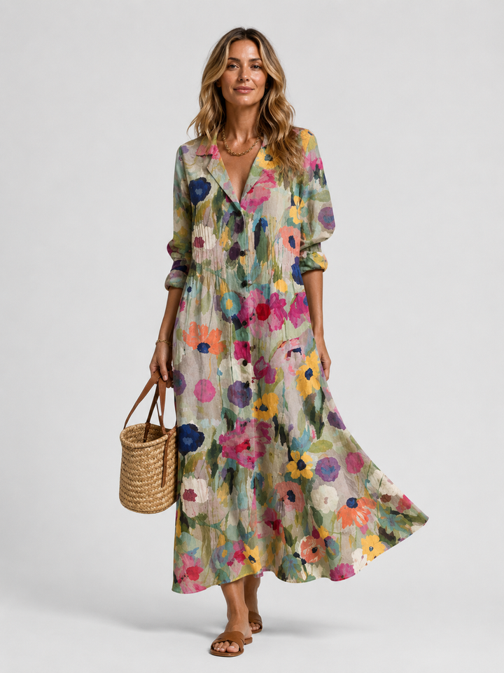 Abito lungo da donna multicolore con stampa fluida