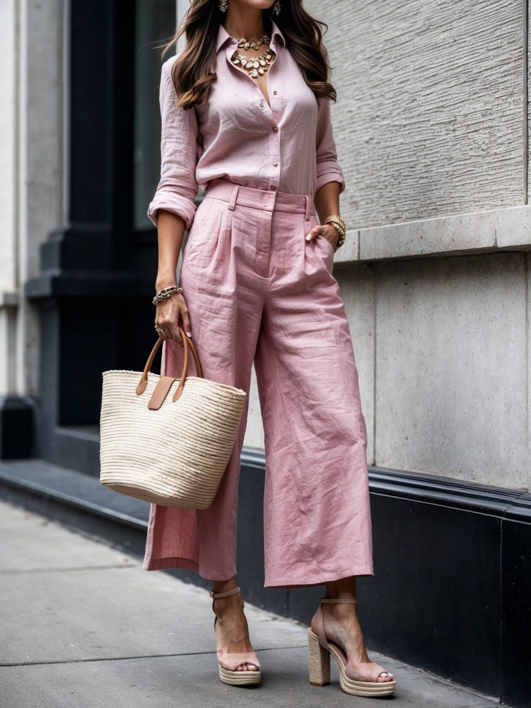 Conjunto de camisa holgada y pantalones capri