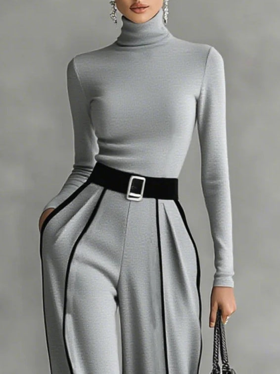 High-Neck Belted Pants Set