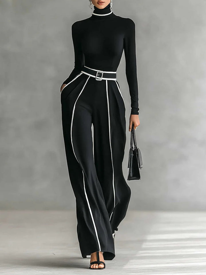 High-Neck Belted Pants Set