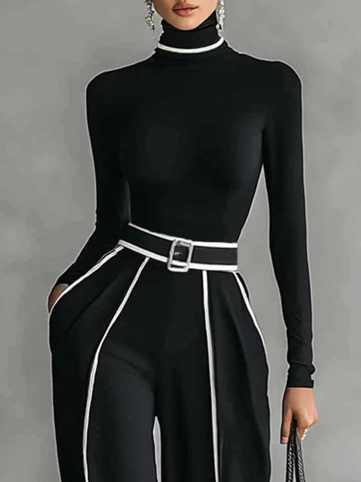 High-Neck Belted Pants Set