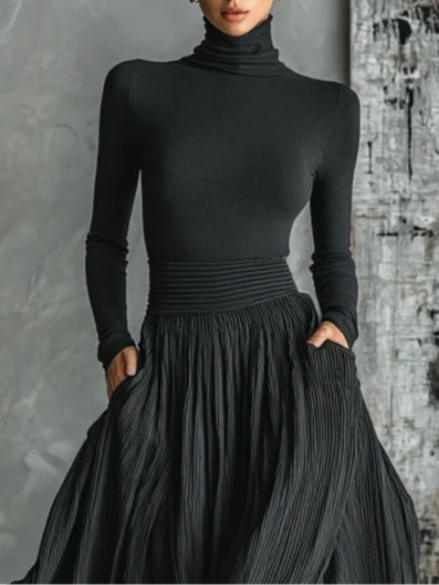 Pleated Skirt and Turtleneck Set