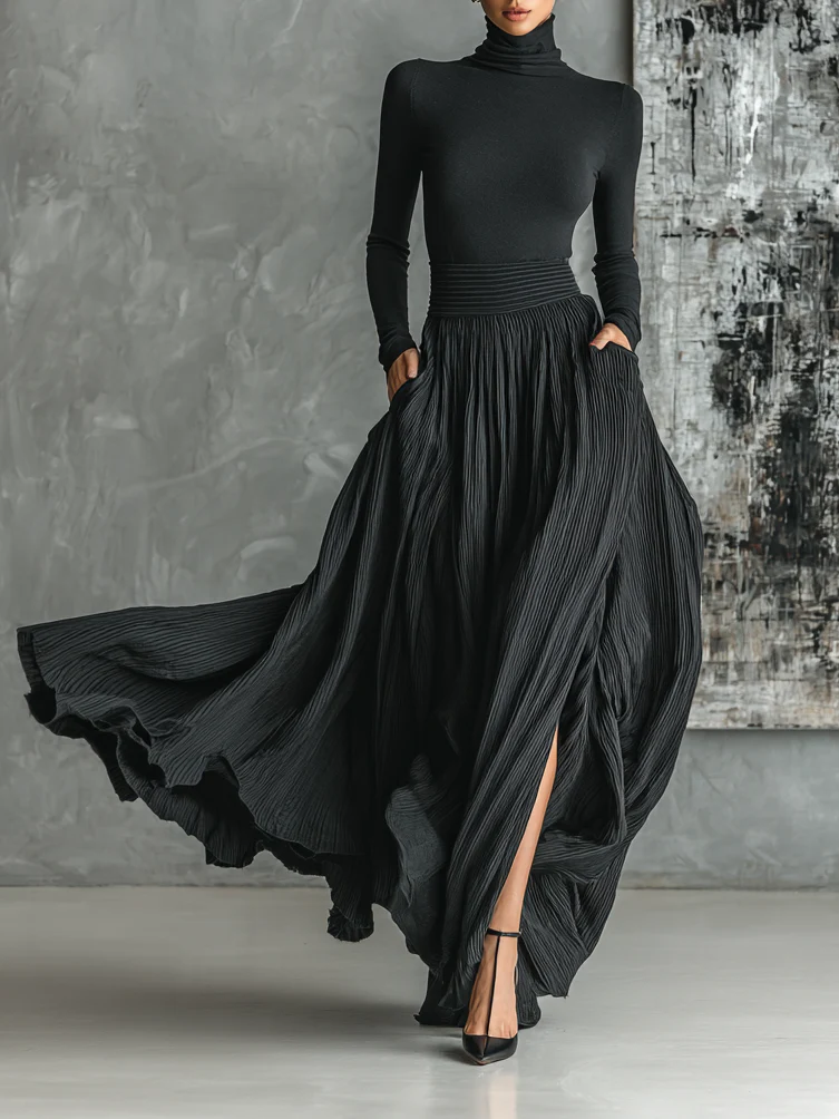 Pleated Skirt and Turtleneck Set