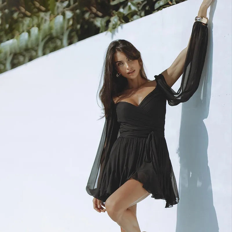 Vestido corto festivo de manga larga para verano para mujer