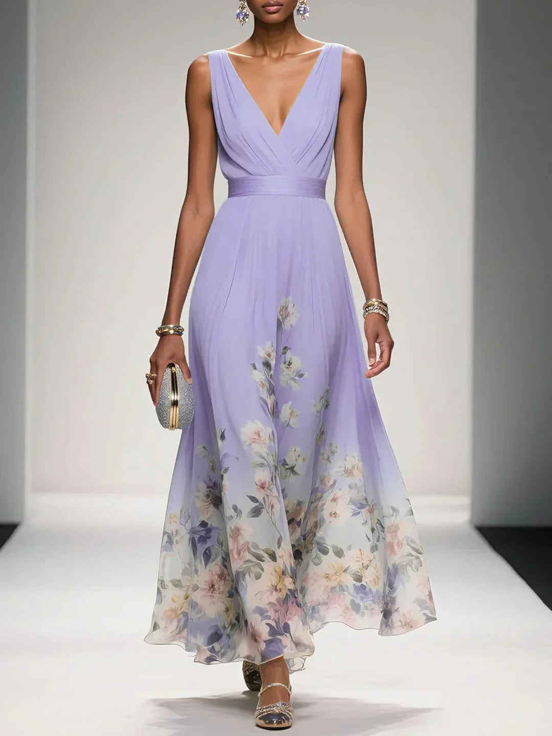 Women Flowing Warm Formal Flower Print Wedding Guest Dress with Deep V Kelsey & Sincere Women Flowing Warm Formal Flower Print Wedding Guest Dress with Deep V Kelsey & Sincere