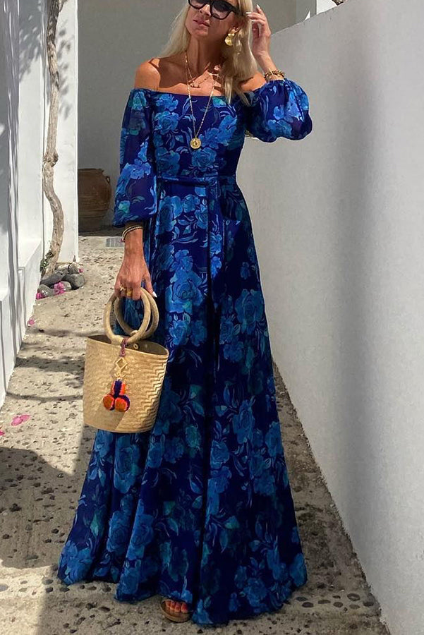 Floral Off-Shoulder Maxi Dress for Evening Weddings