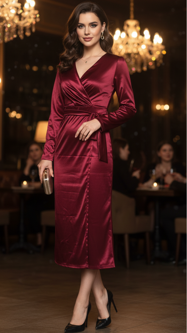 Elegance Celebration Spring Wrap Midi Evening Dress for Women