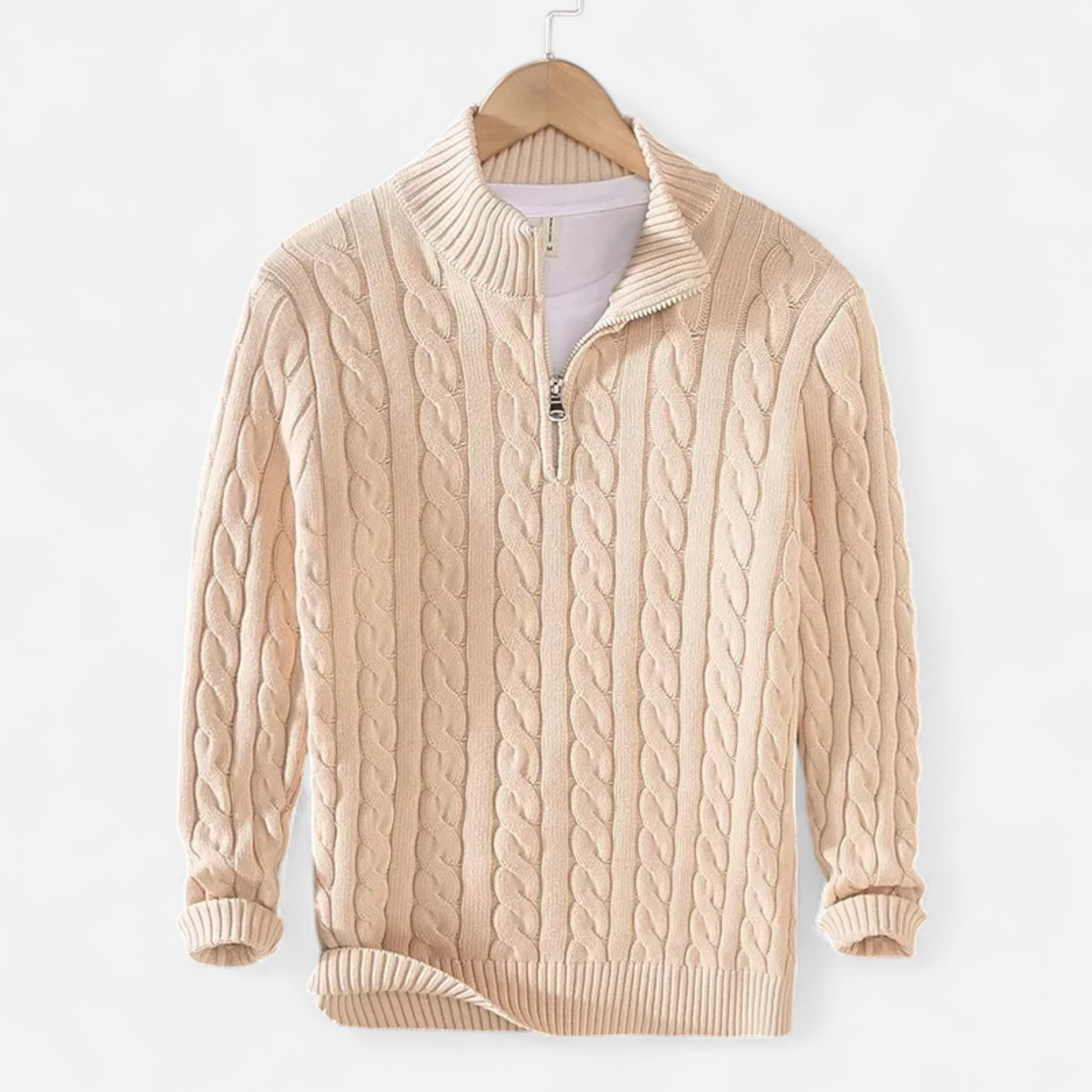 Men's Thick Knit Turtleneck Zip Sweater
