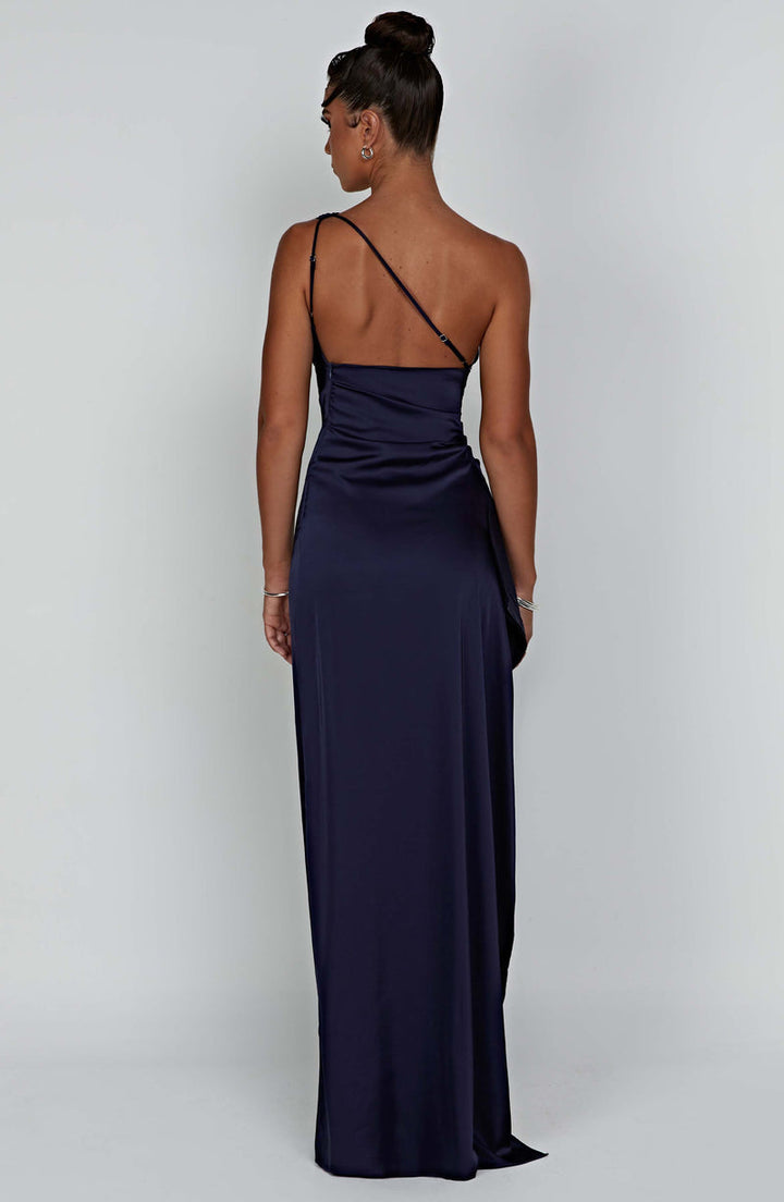 Satin One Shoulder Bodycon Maxi Dress for Wedding Guests