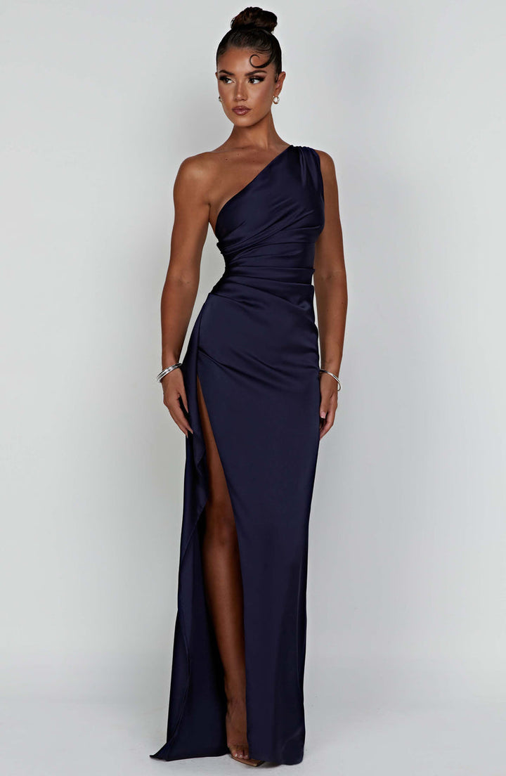 Satin One Shoulder Bodycon Maxi Dress for Wedding Guests