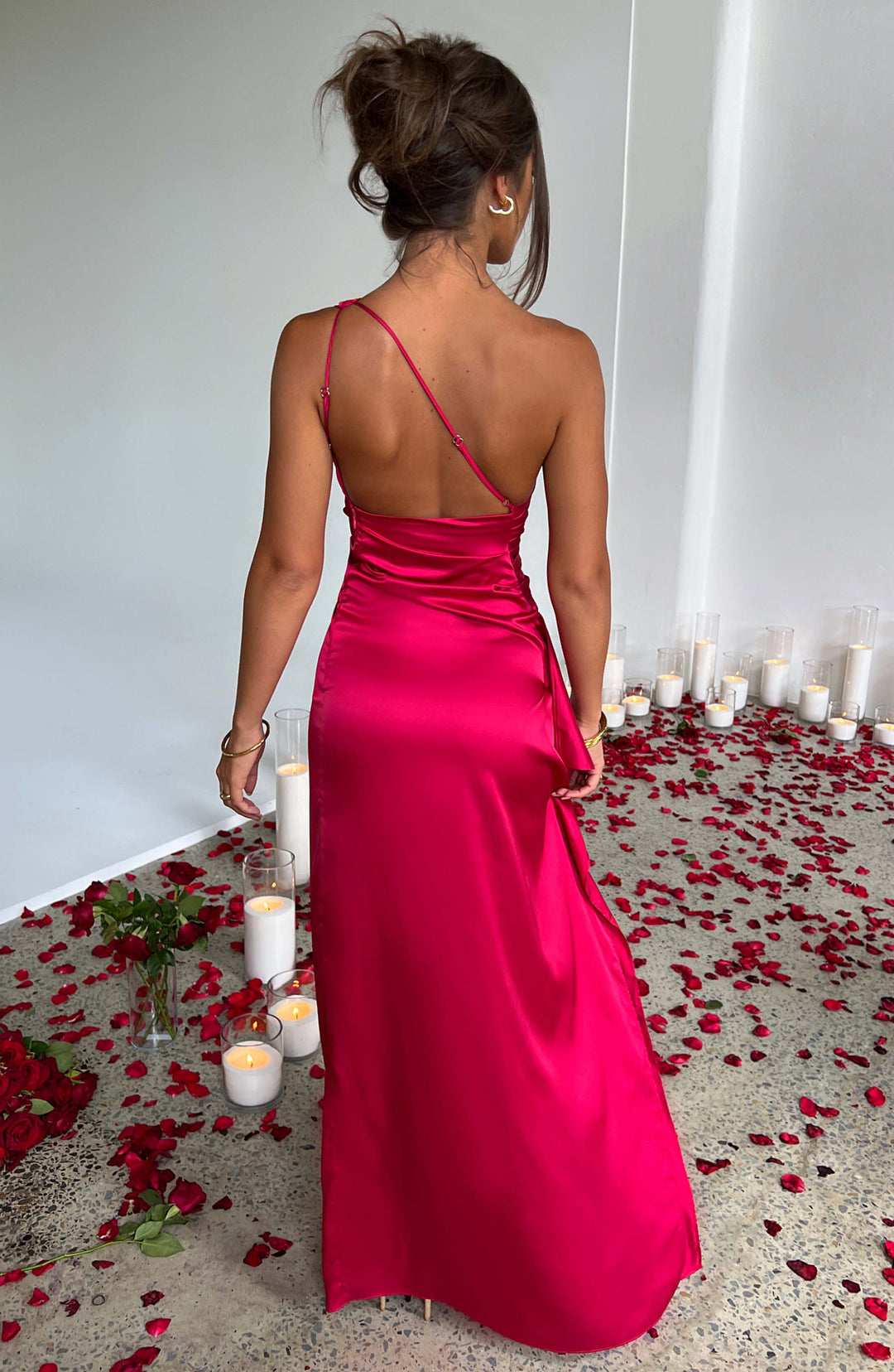 Satin One Shoulder Bodycon Maxi Dress for Wedding Guests