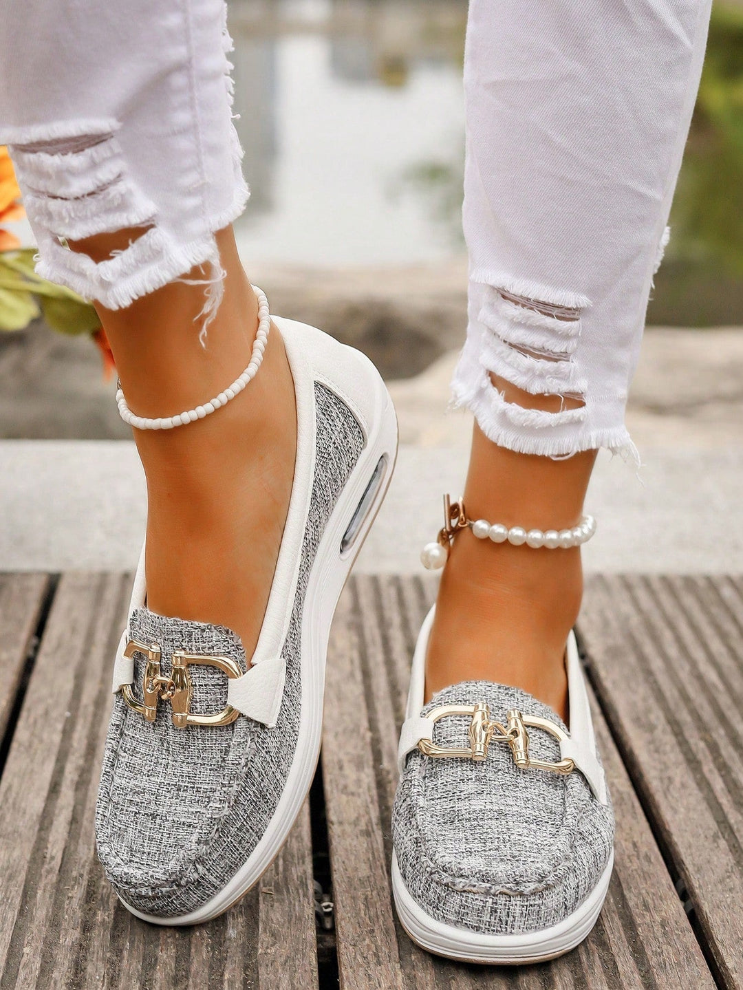 Gold Buckle Casual Loafers