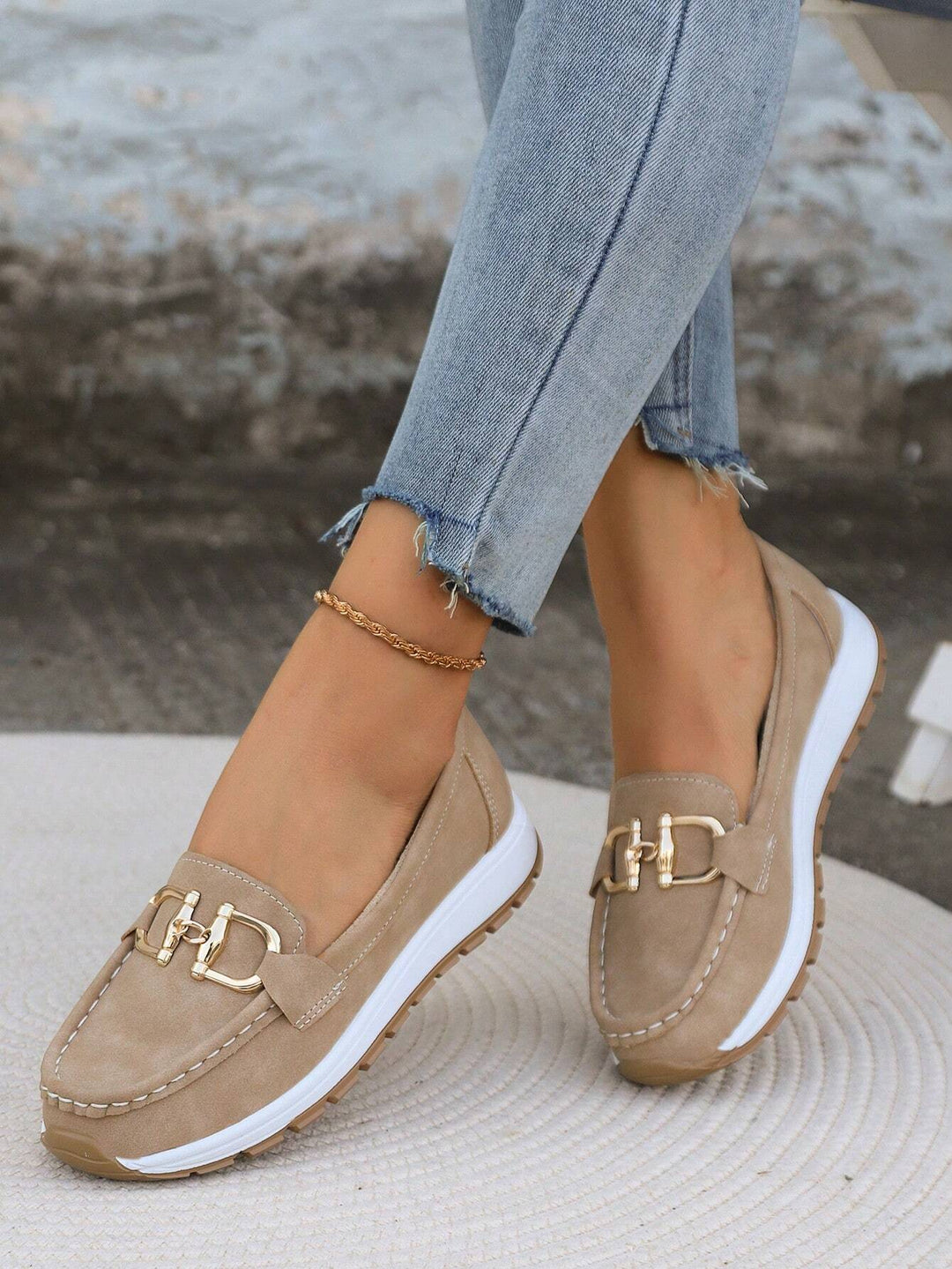 Gold Buckle Casual Loafers