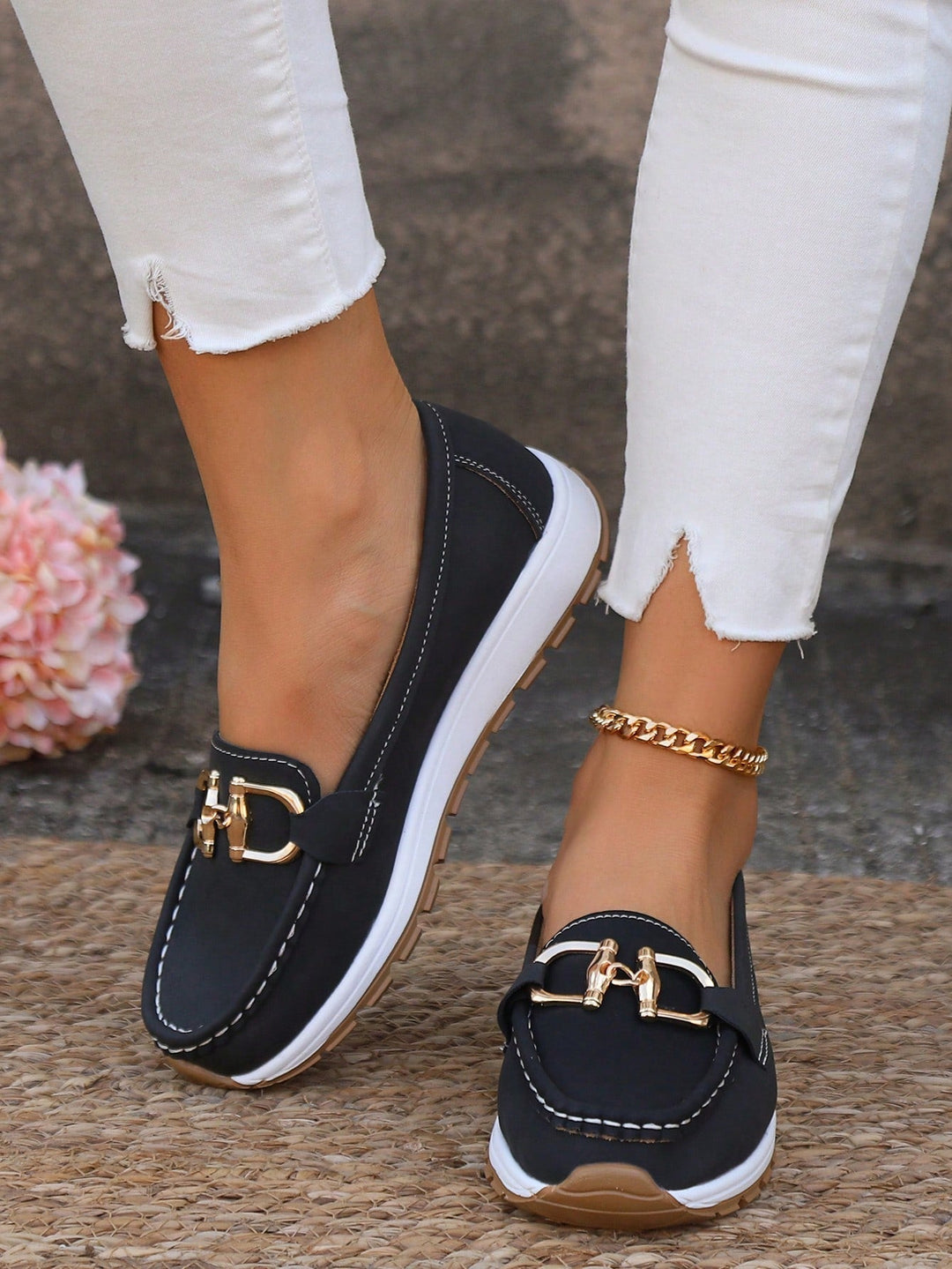 Gold Buckle Casual Loafers