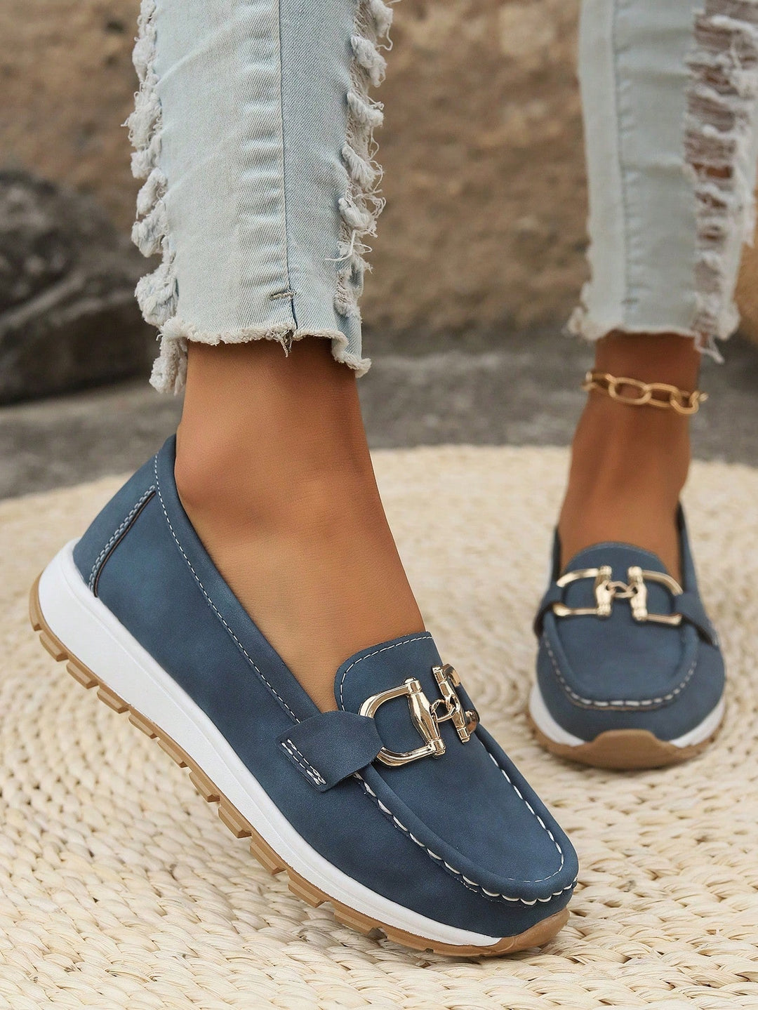 Gold Buckle Casual Loafers