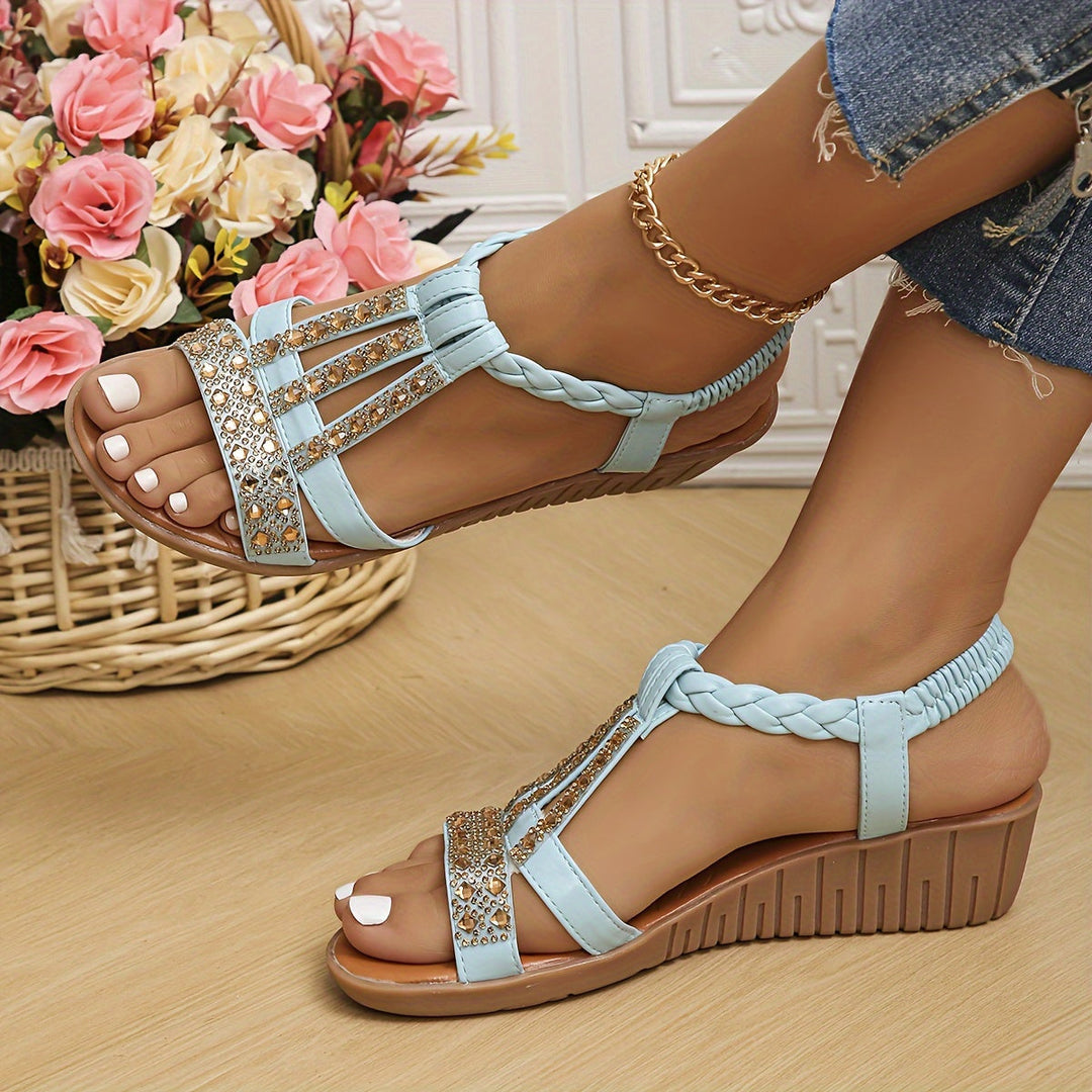 Rhinestone Woven Comfort Sandals