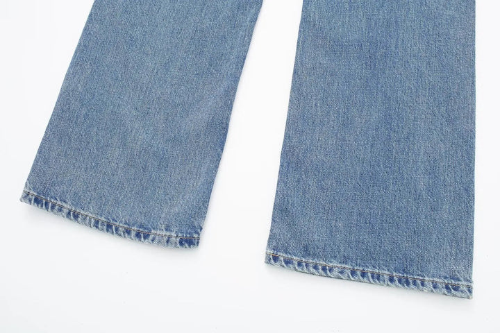 Women's Retro Practical Sleek Mid Waist Straight Leg Jeans