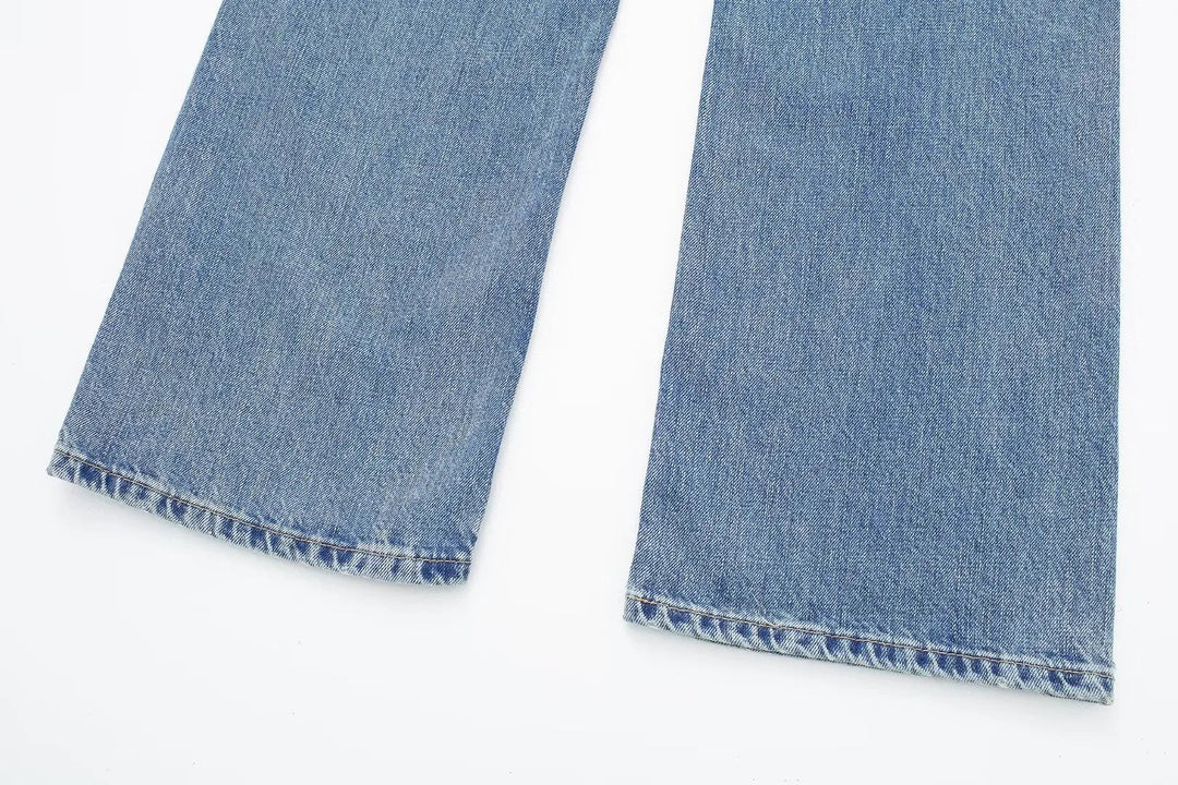 Jeans clásicos y elegantes de mujer de tiro medio con pierna recta y cordones