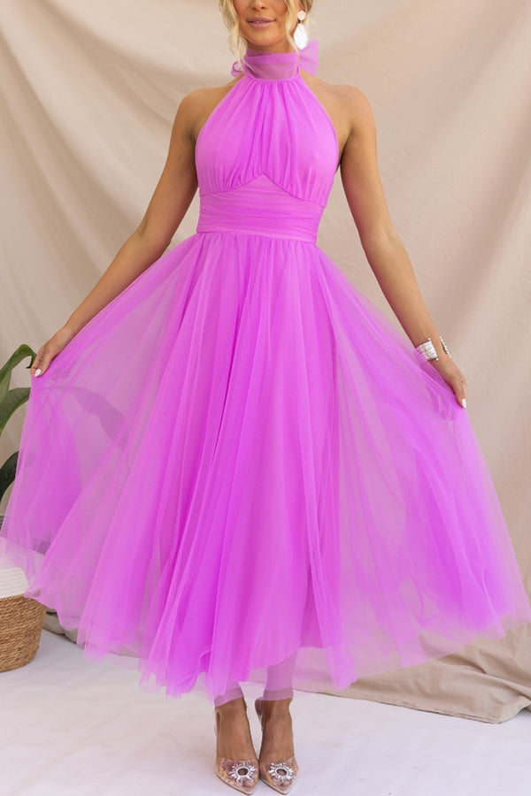Vestido Maxi de Tul para Ocasiones con Capas Románticas