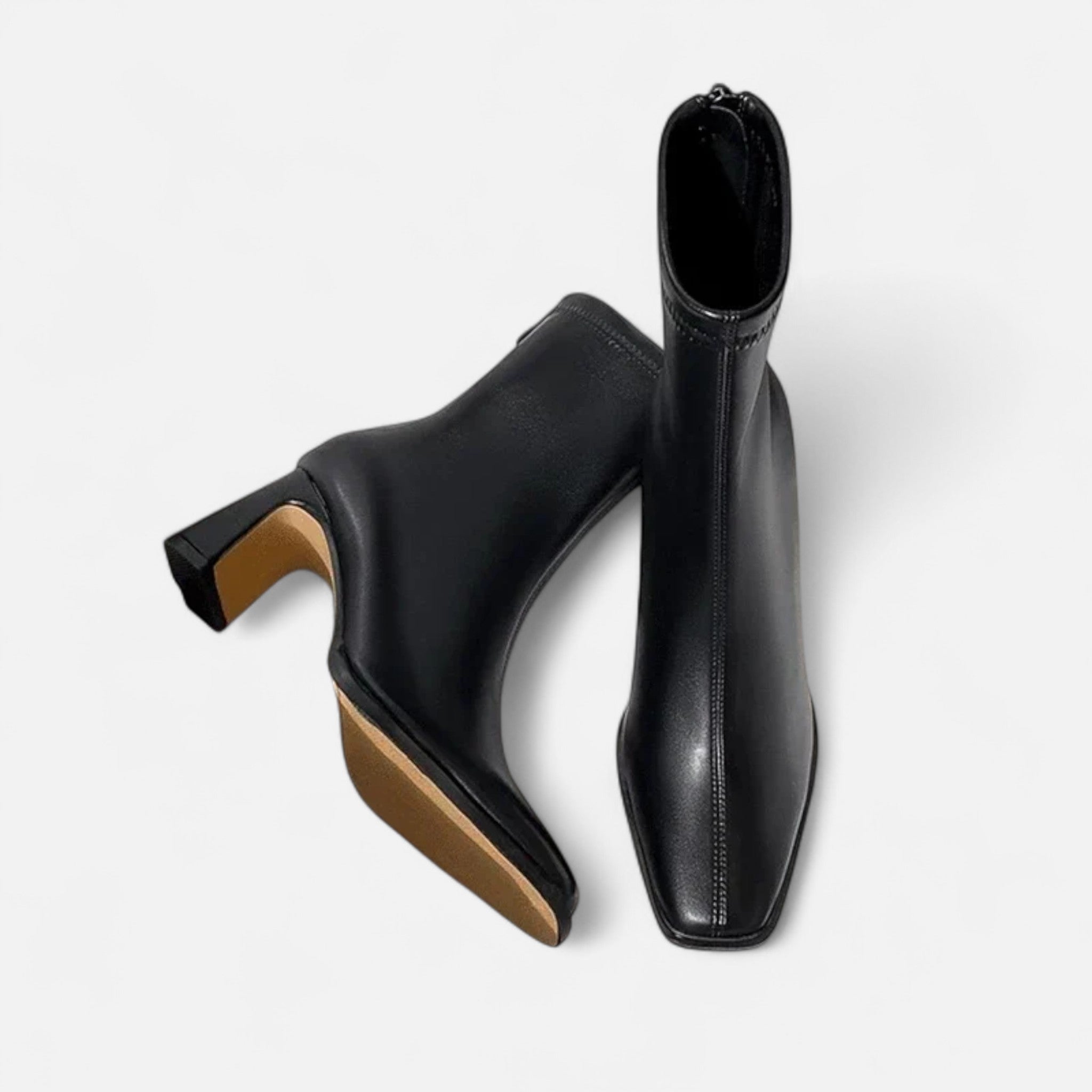 Botines de tacón robusto retro con punta cuadrada para mujer