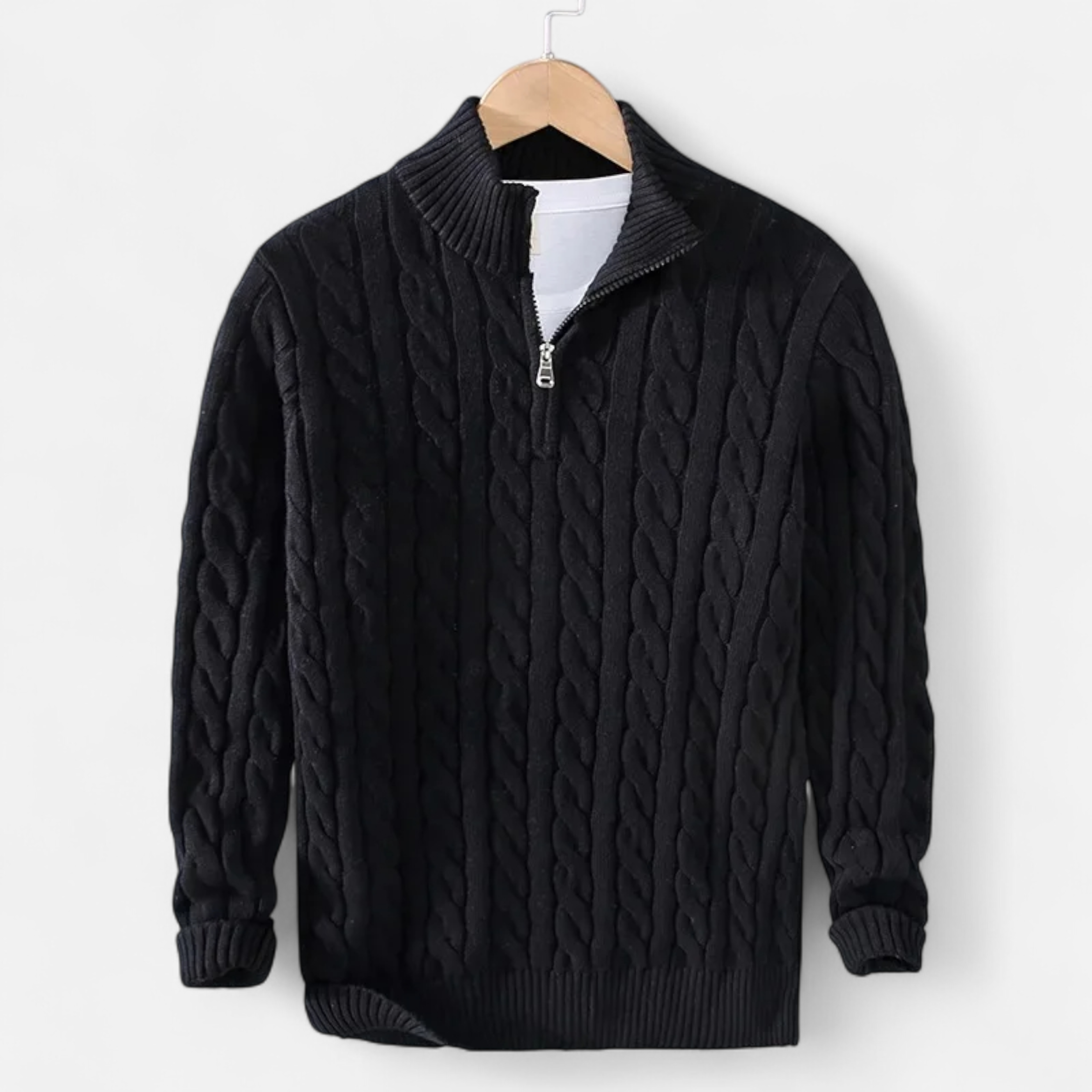Men's Thick Knit Turtleneck Zip Sweater