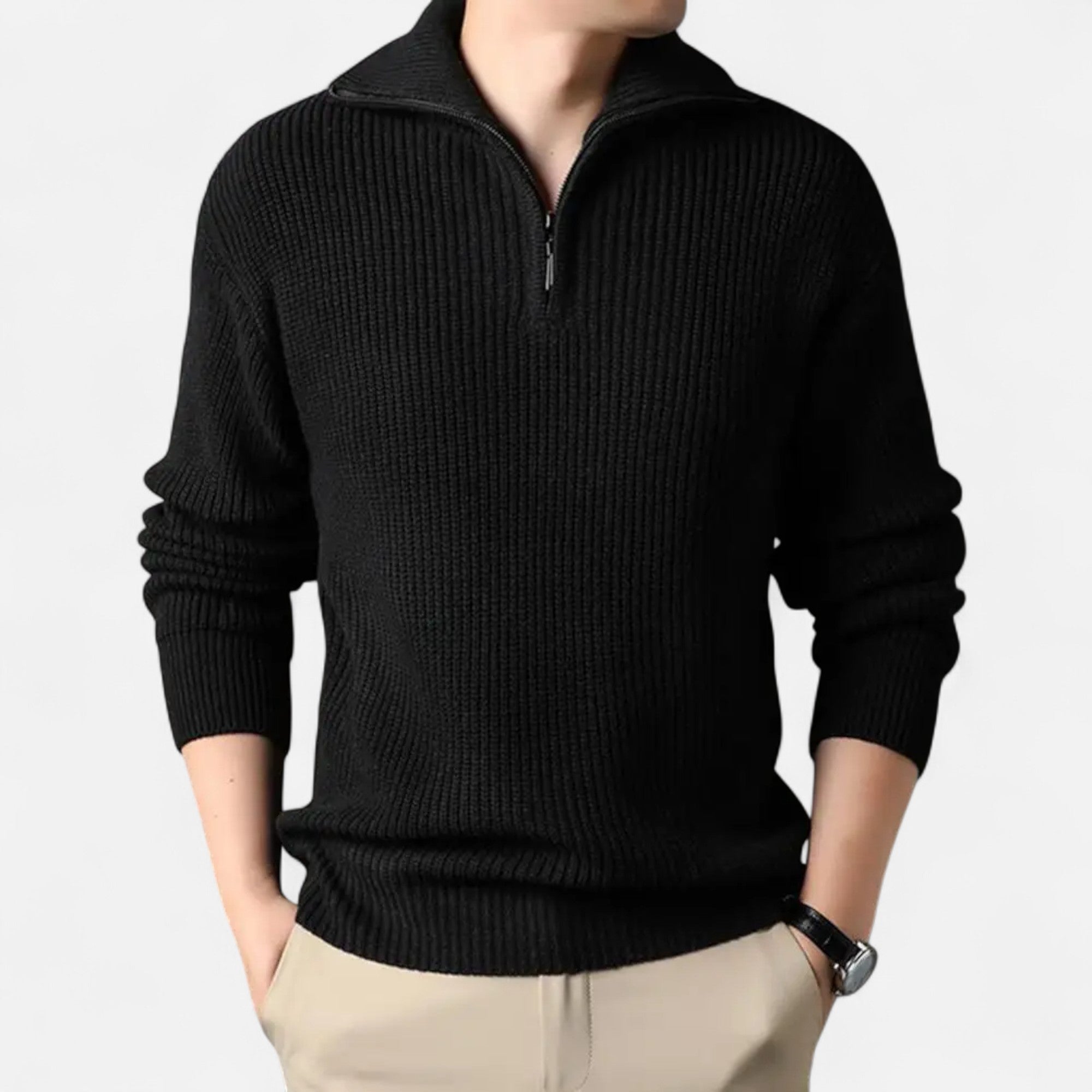 Maglione da uomo in misto lana con mezza cerniera