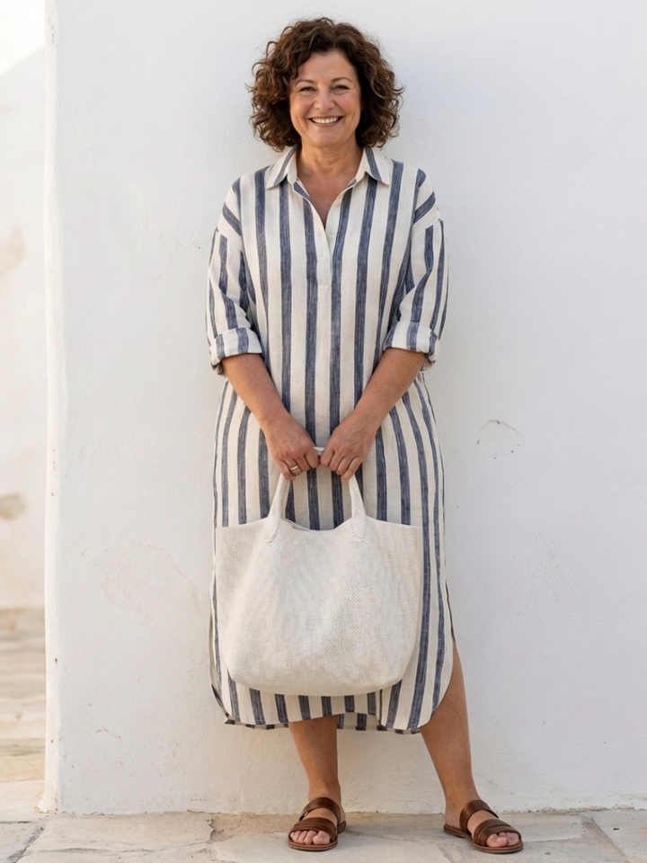 Striped Long Sleeve Midi Shirt Dress