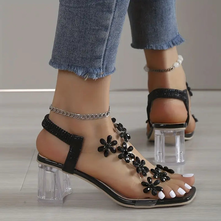 Rhinestone Block Heel Sandals