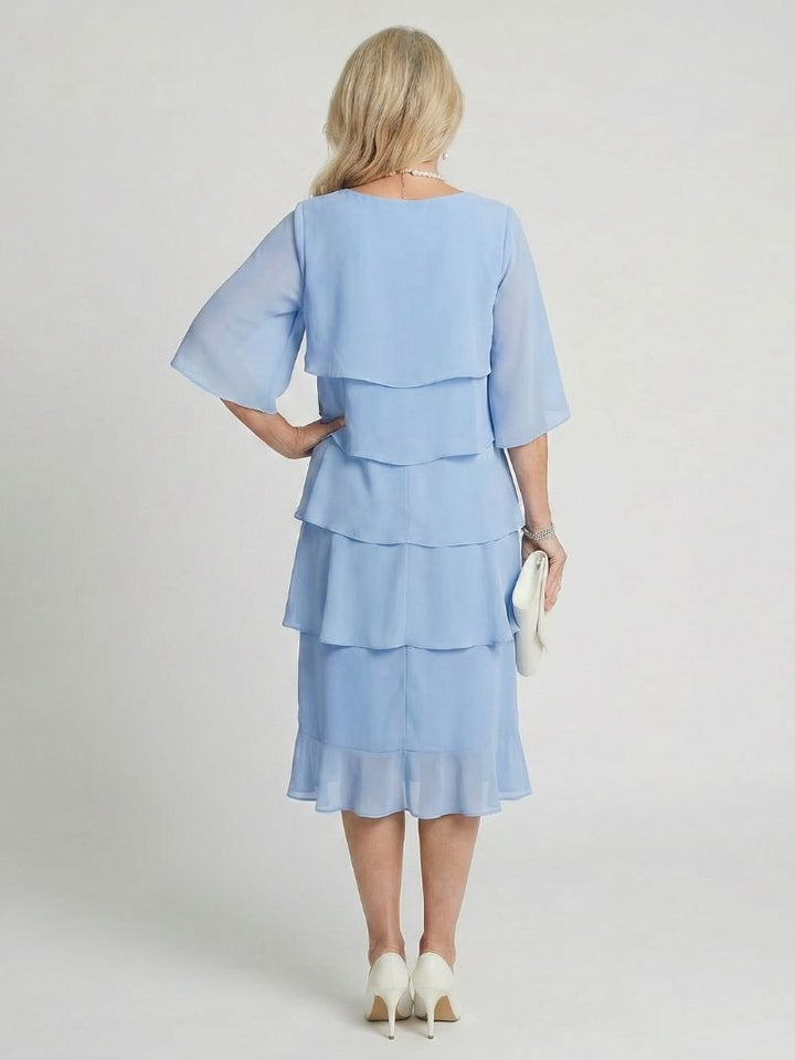 Tiered Flutter Sleeve Midi Dress