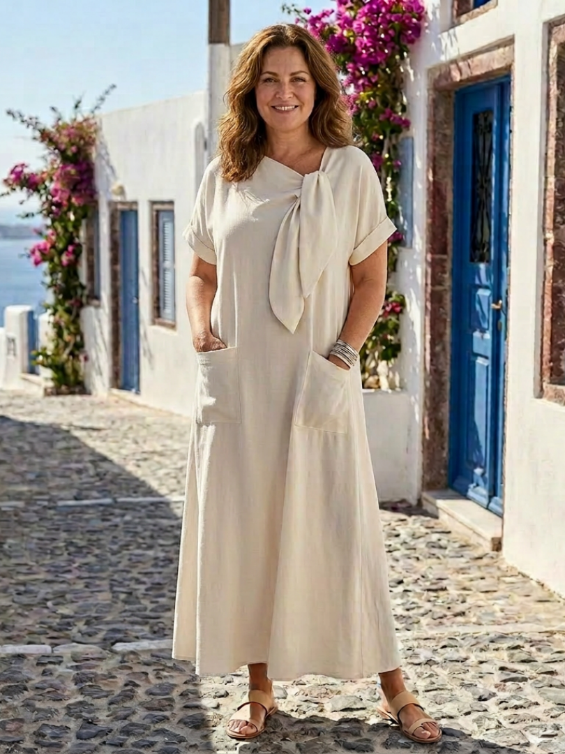 Vestido maxi con bolsillo y cuello redondo