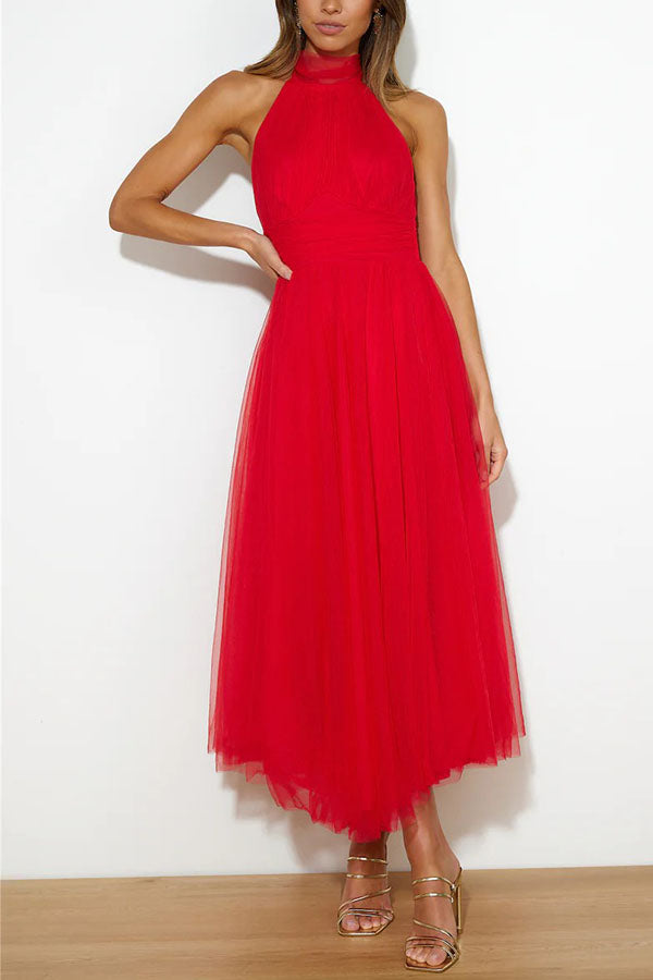 Vestido Maxi de Tul para Ocasiones con Capas Románticas