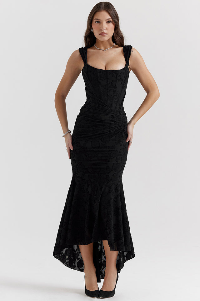 Lace Ruched Bodycon Maxi Dress for Evening Weddings