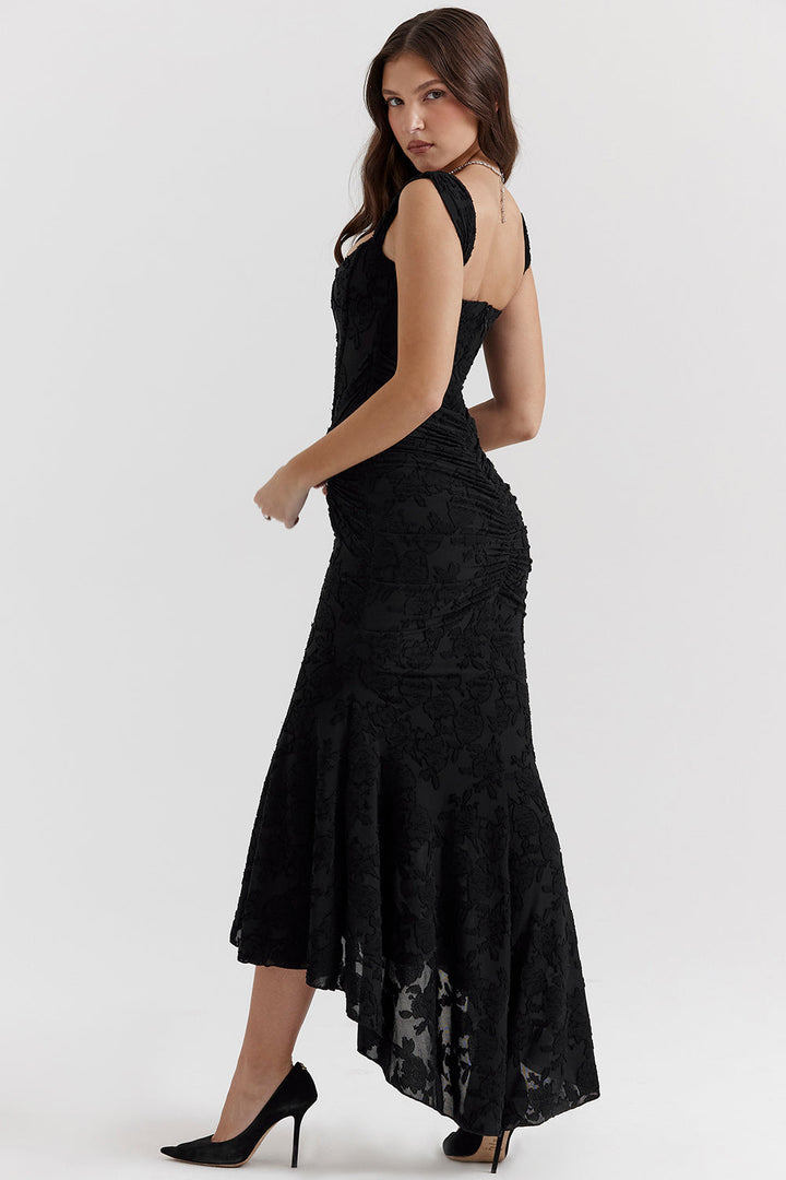 Lace Ruched Bodycon Maxi Dress for Evening Weddings