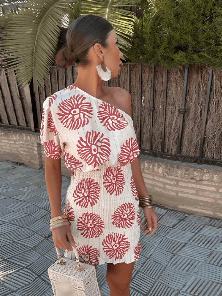 Vestido mini versátil para mujer con estampados audaces para exteriores en verano